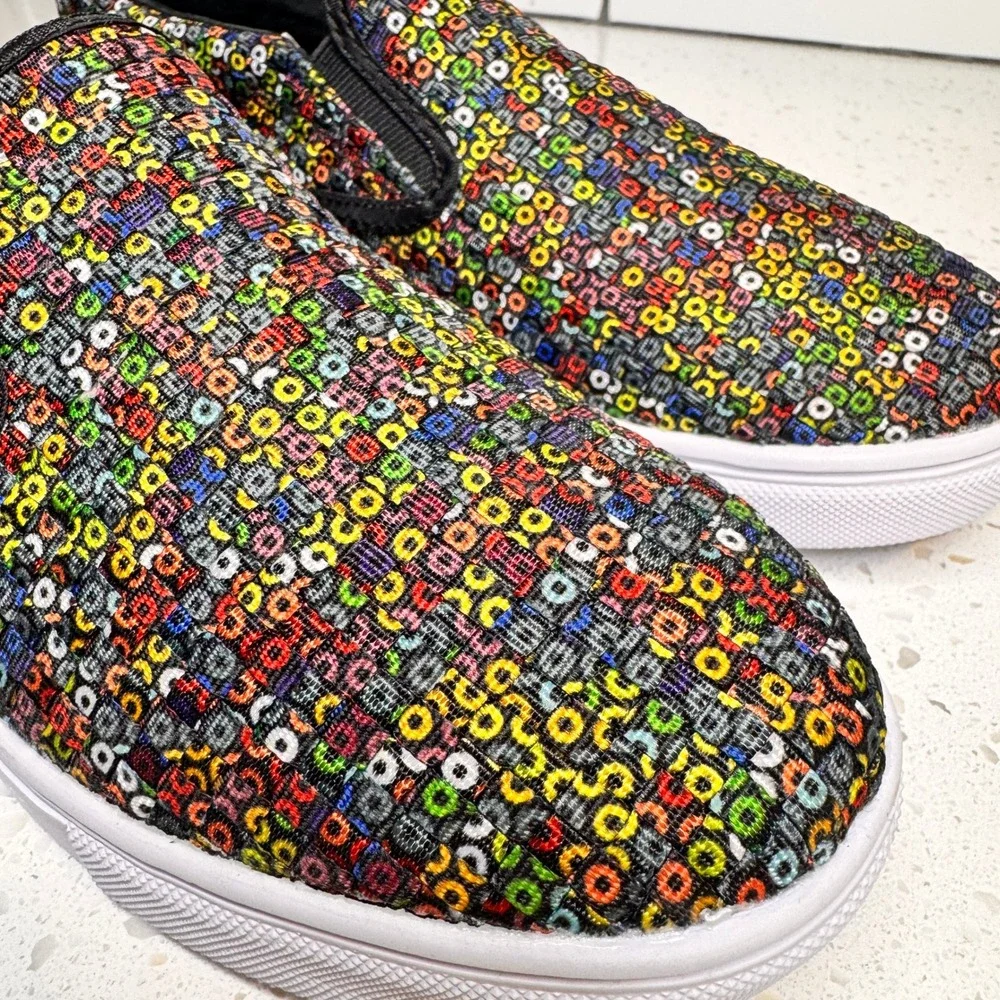 Bernie Mev Verona Multi Color Woven Slip On Sneakers Circle Pattern Size 39 or 8